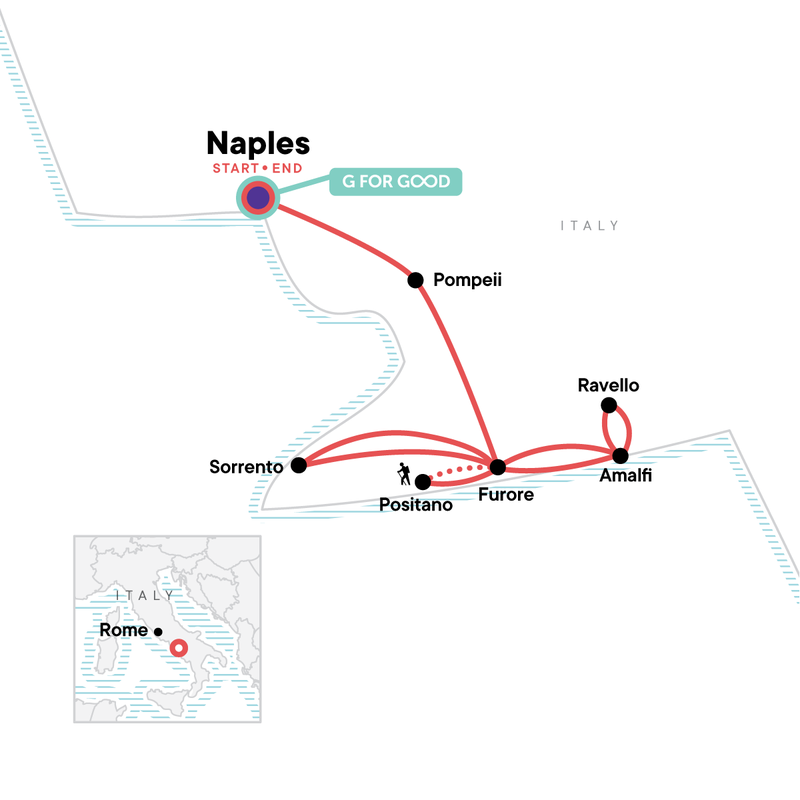 Map of the route for Local Living Italy—Amalfi Coast Winter