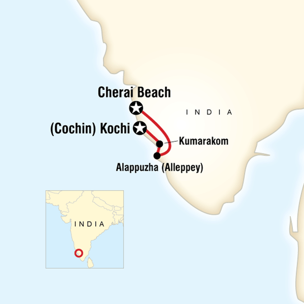 Map of the route for South India: Explore Kerala