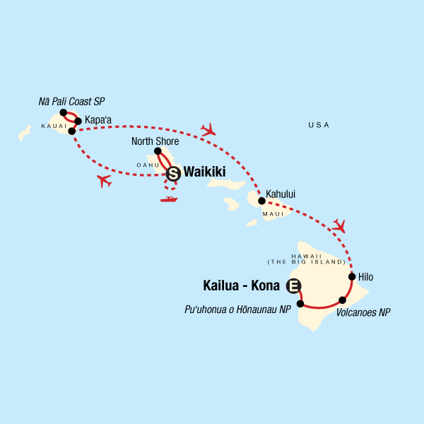 Map of the route for Hawaii Multi-Island Adventure