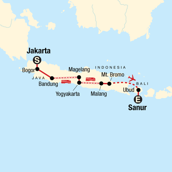 Map of the route for Discover Bali & Java