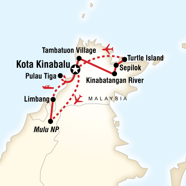 Map of the route for Experience Borneo