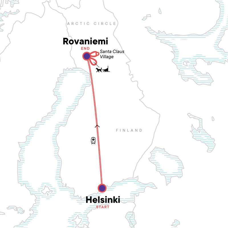 Map of the route for Finnish Lapland Discovery