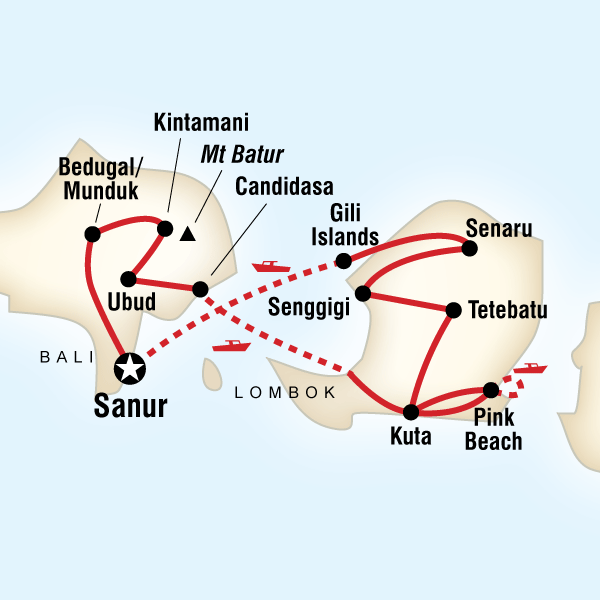 Map of the route for Classic Bali & Lombok