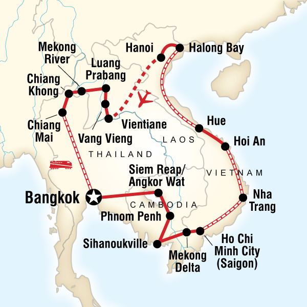 Map of the route for Southeast Asia Discovery: Seasides and Street Food