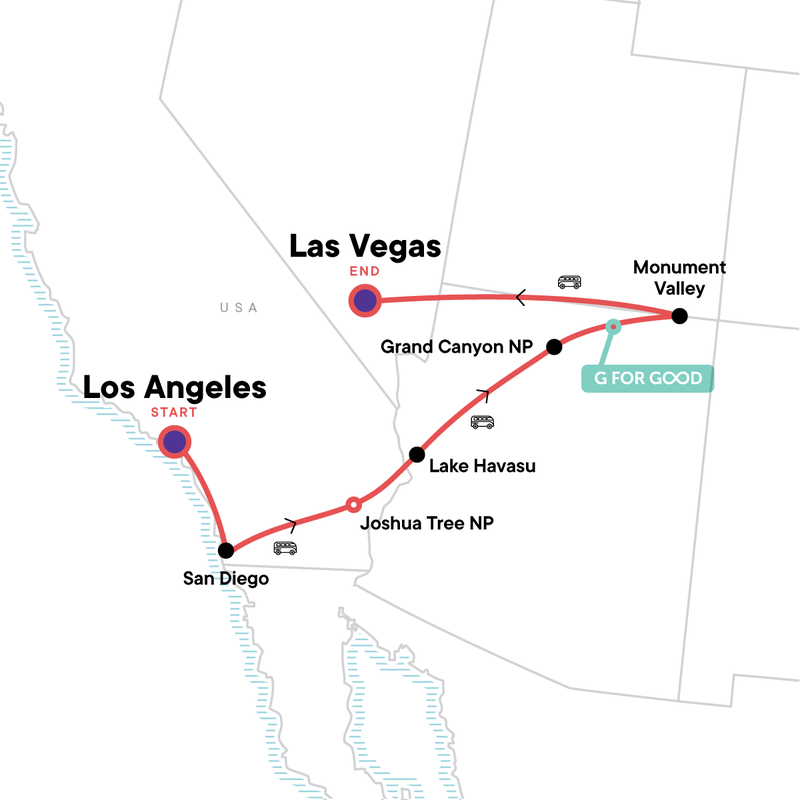 Map of the route for USA Road Trip: San Diego, Grand Canyon & Vegas