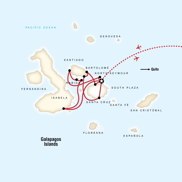 Map of the route for Galapagos — West & Central Islands Photography Tour