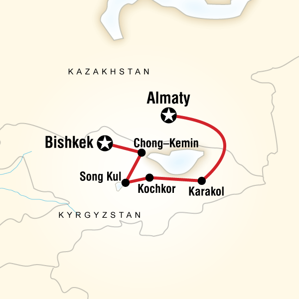 Map of the route for Best of Kazakhstan & Kyrgyzstan
