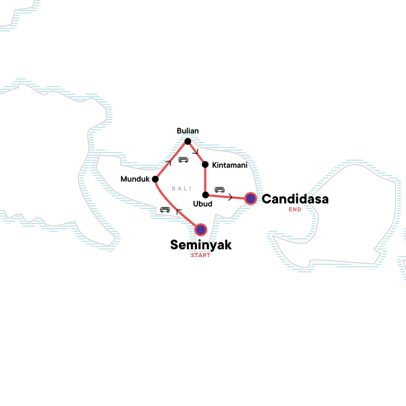 Map of the route for Indonesia: Bali Adventure
