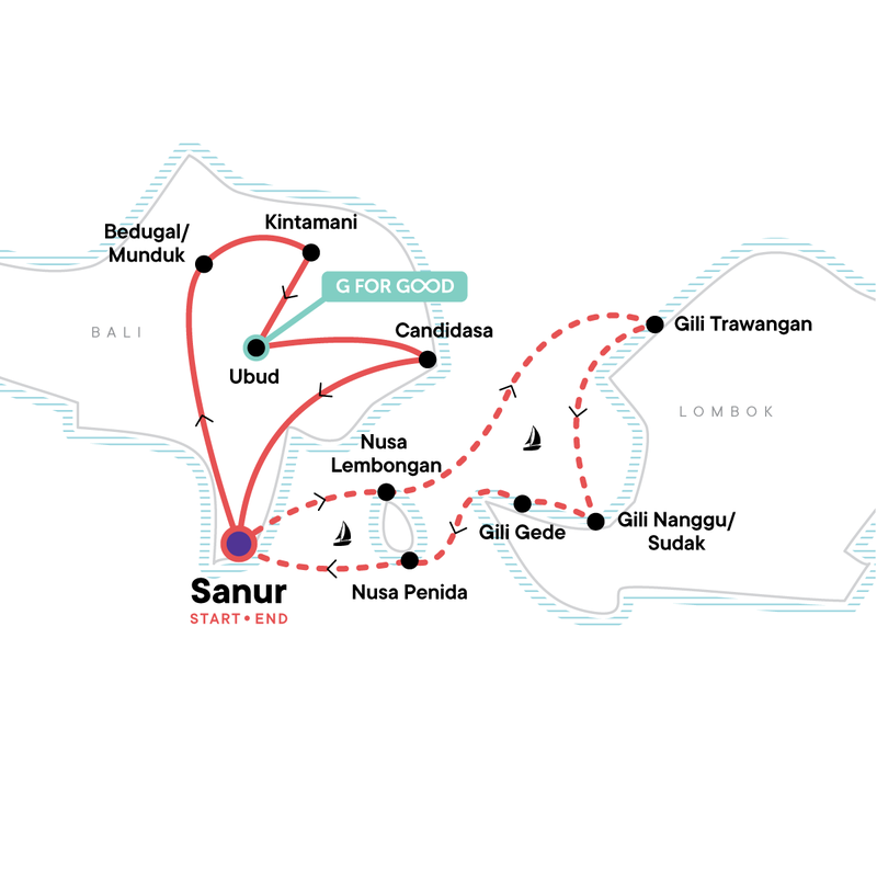 Map of the route for Classic Bali & Sailing Adventure