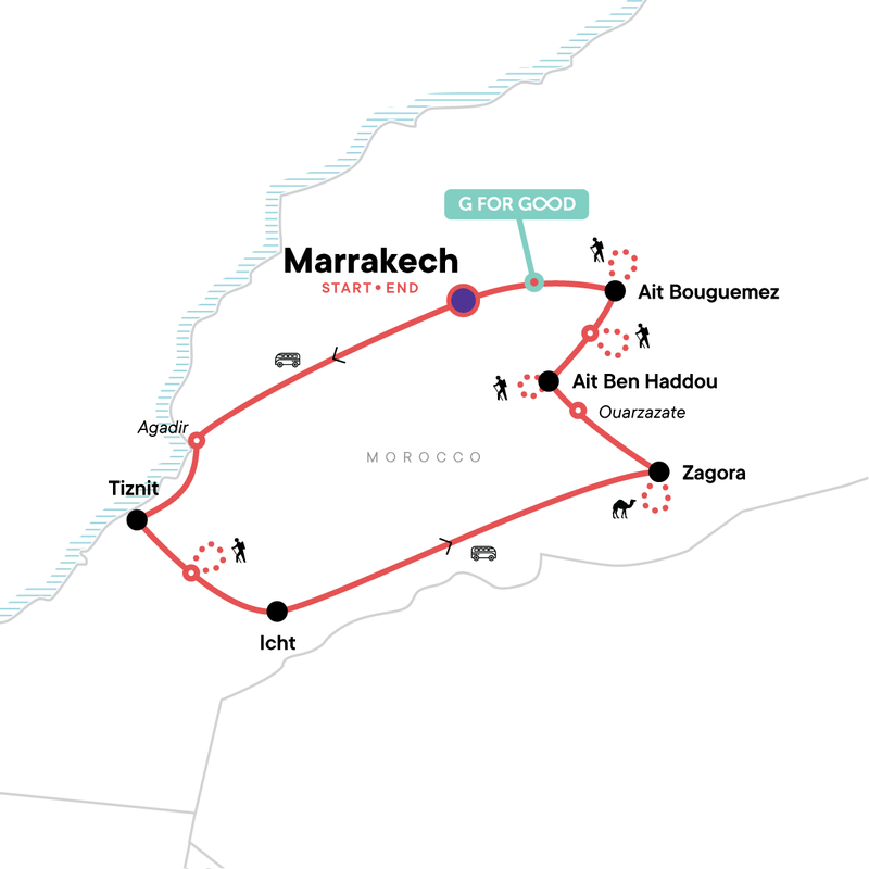 Map of the route for Hiking Morocco: The High Atlas Mountains