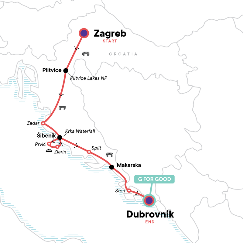 Map of the route for Croatia Adventure