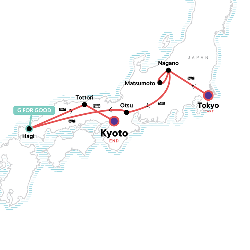 Map of the route for Back Roads of Japan