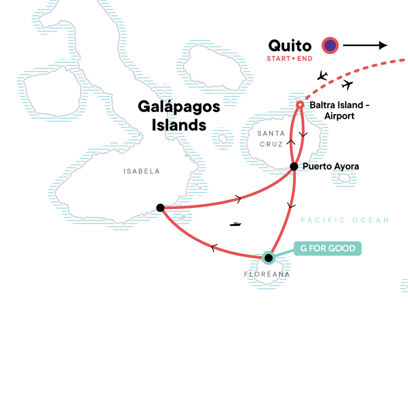 Map of the route for Galápagos Island Hopping