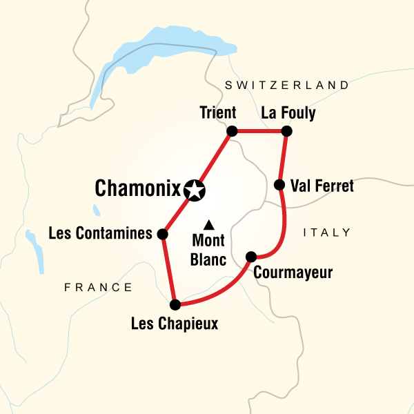 Map of the route for Trekking Mont Blanc
