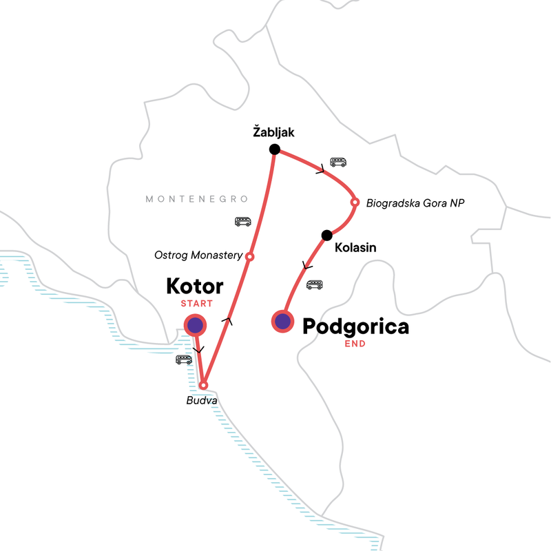Map of the route for Discover Montenegro