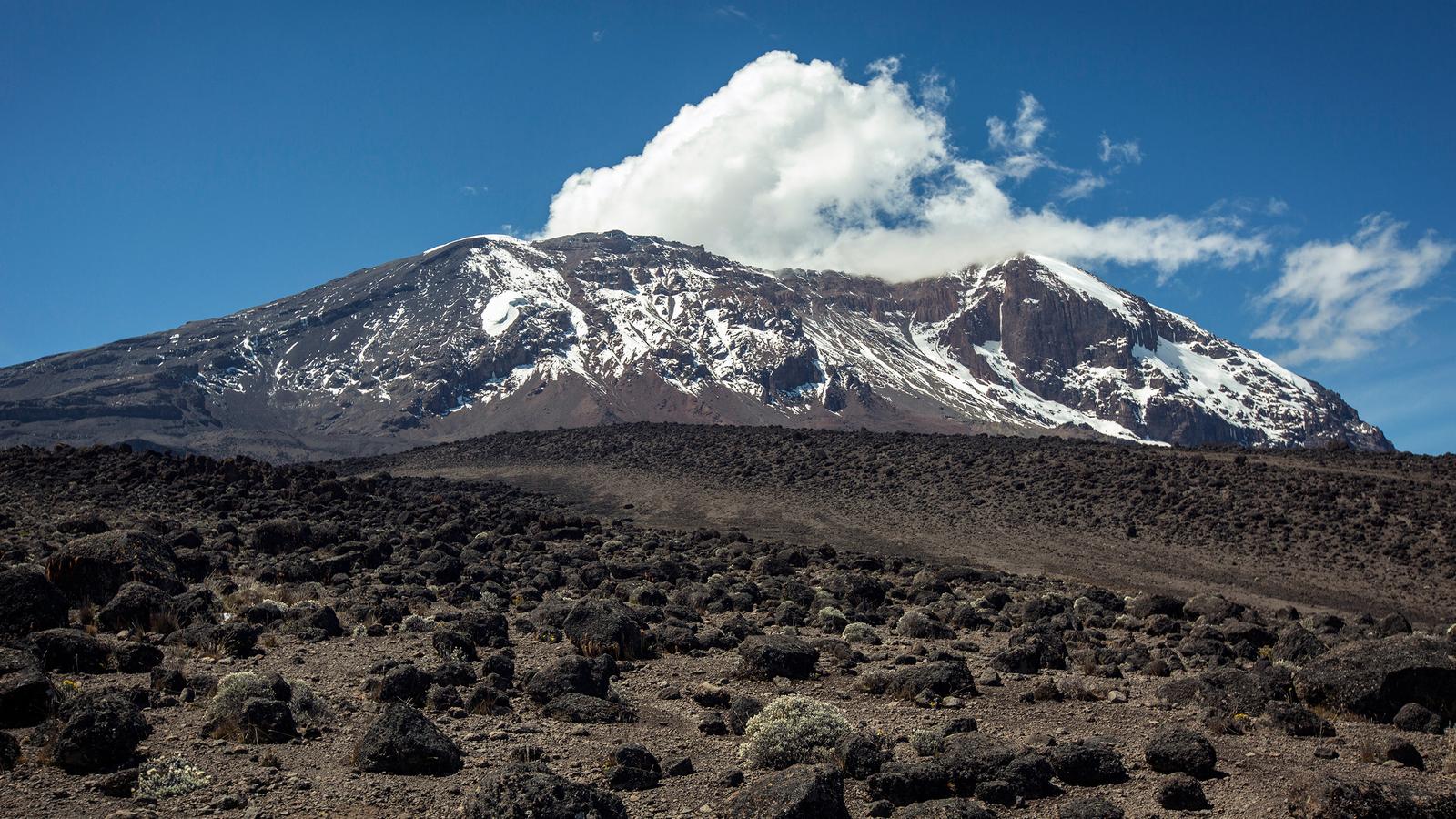 The magnificent Mt.Kilimanjaro shrouded in clouds, Tanzania