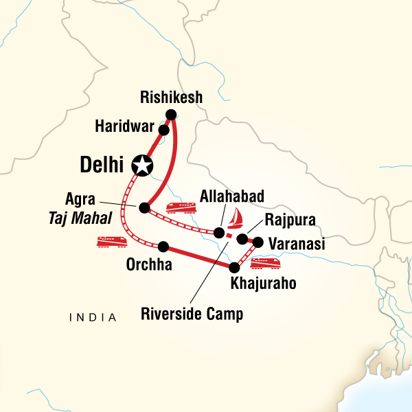 Map of the route for Down the Ganges