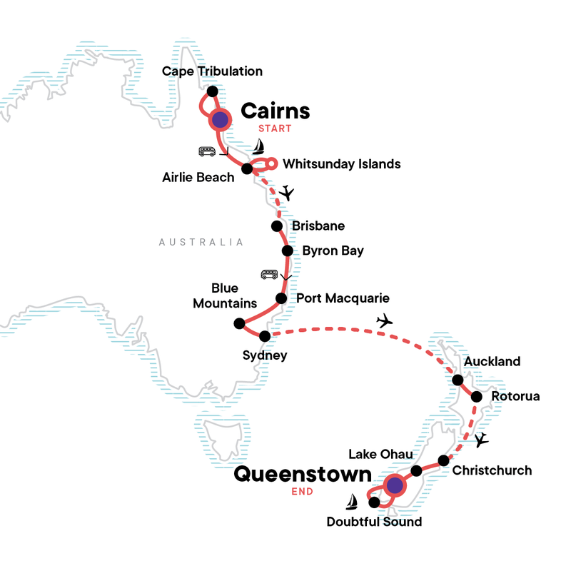 Map of the route for Australia & New Zealand Discovery — Plus