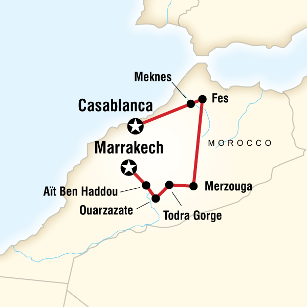 Map of the route for Marvellous Morocco