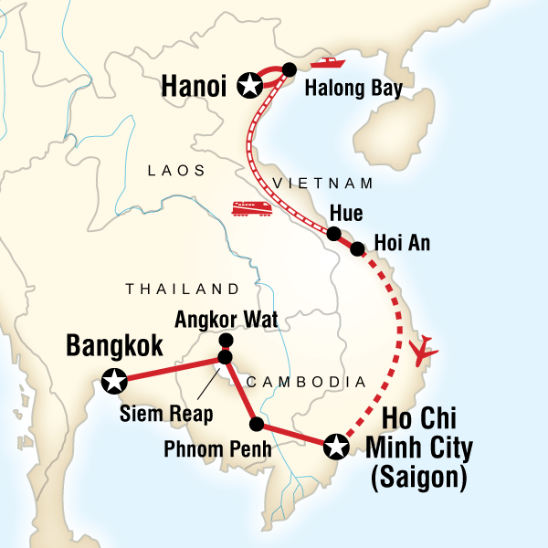 Map Of The Route For Essential Vietnam Cambodia Map Of The Route For Essential Vietnam Cambodia