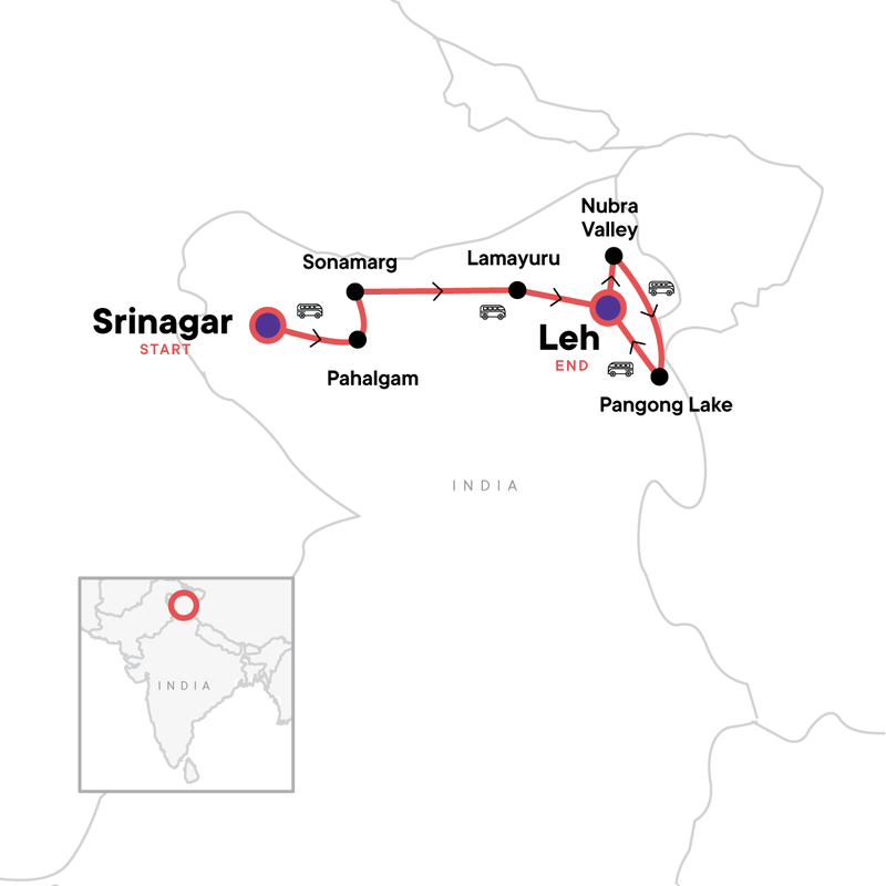 Map of the route for Kashmir to Ladakh: Where Valleys Meet the Sky