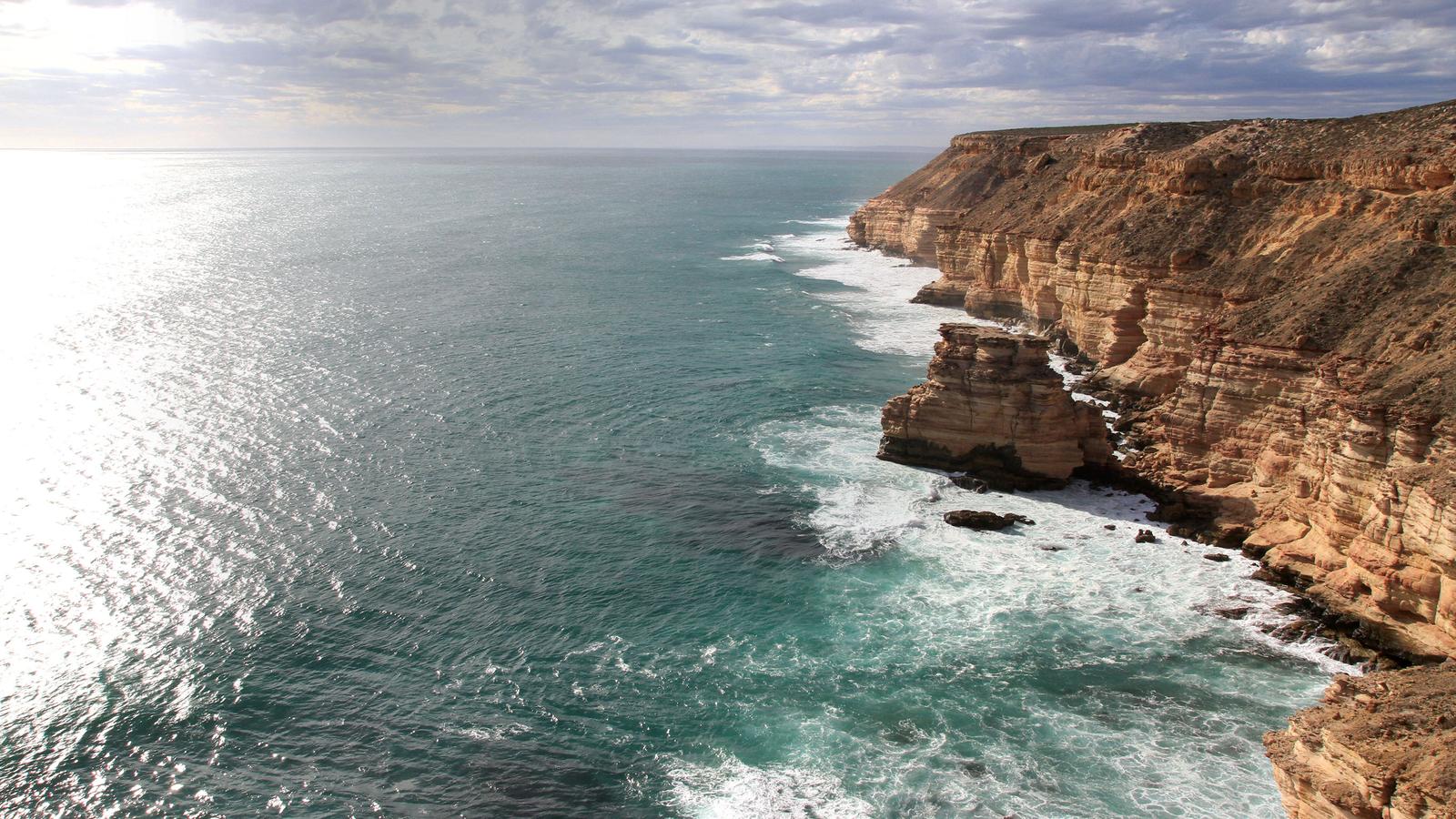 An aerial view of the giant Kalbarri coastal cliffs, Australia