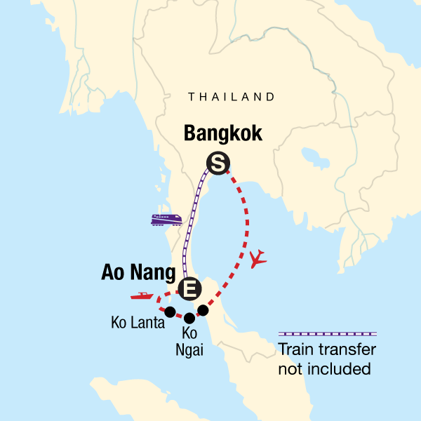 Map of the route for Thailand Island Hopping – West Coast