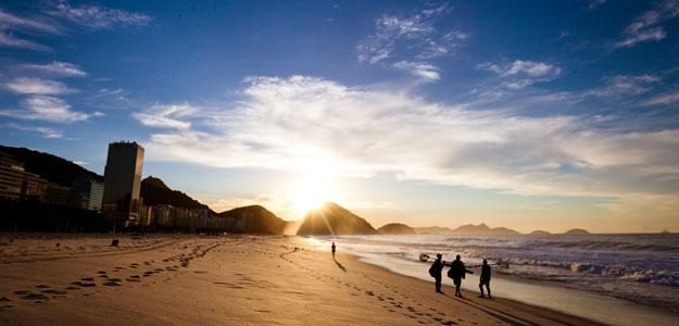 Sunrise on Copacabanna beach in Rio.