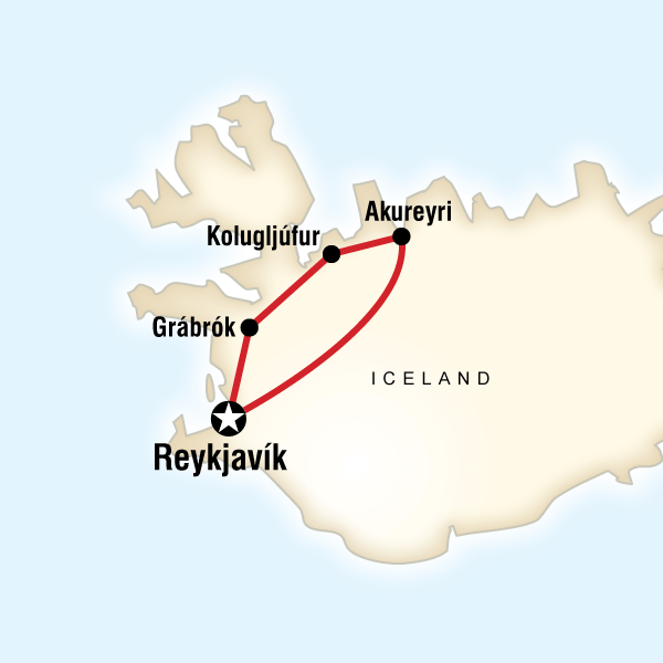 Map of the route for North Iceland Camping on a Shoestring