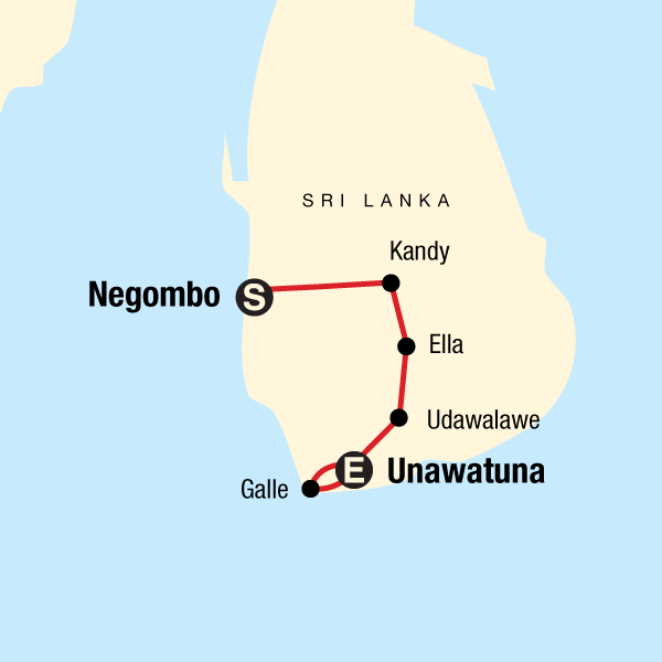Map of the route for Sri Lanka Express