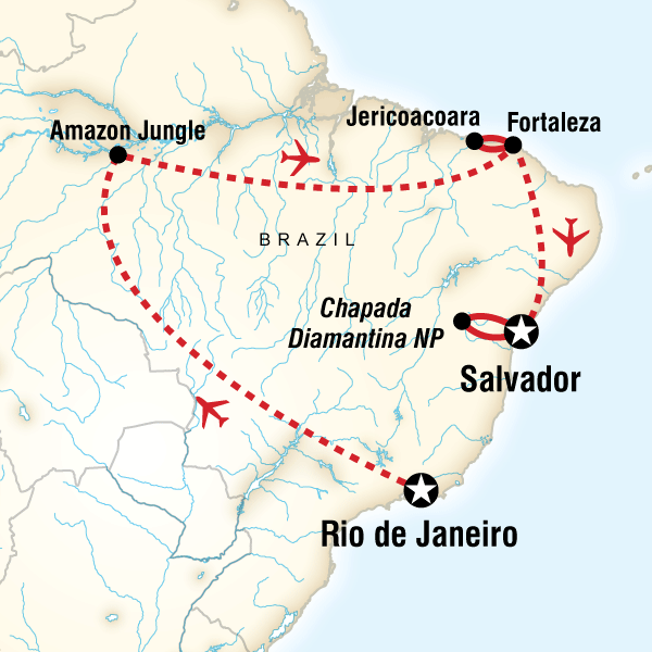 Map of the route for Explore Northern Brazil & Amazon