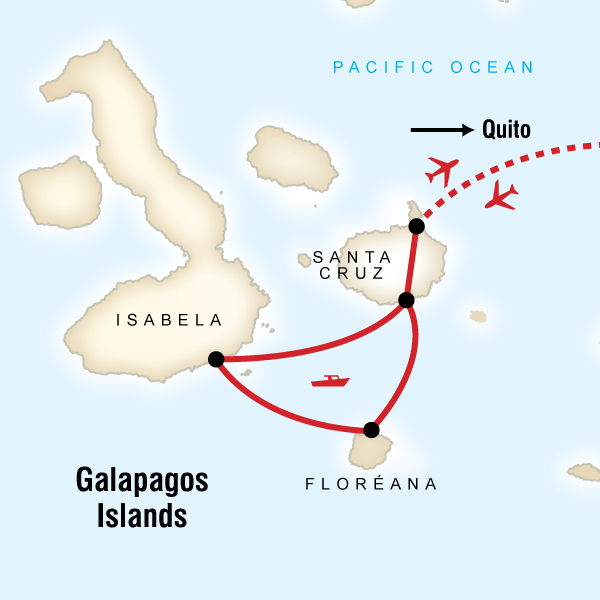 Map of the route for Galápagos Island Hopping