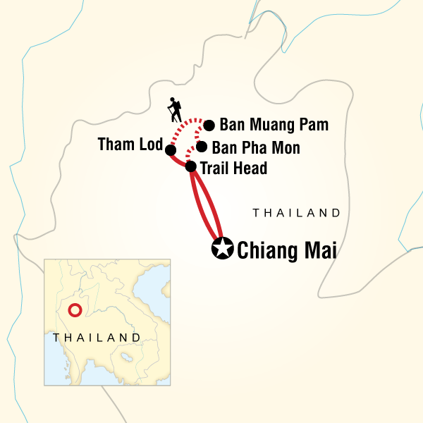 Map of the route for Northern Thailand Hilltribes Trek