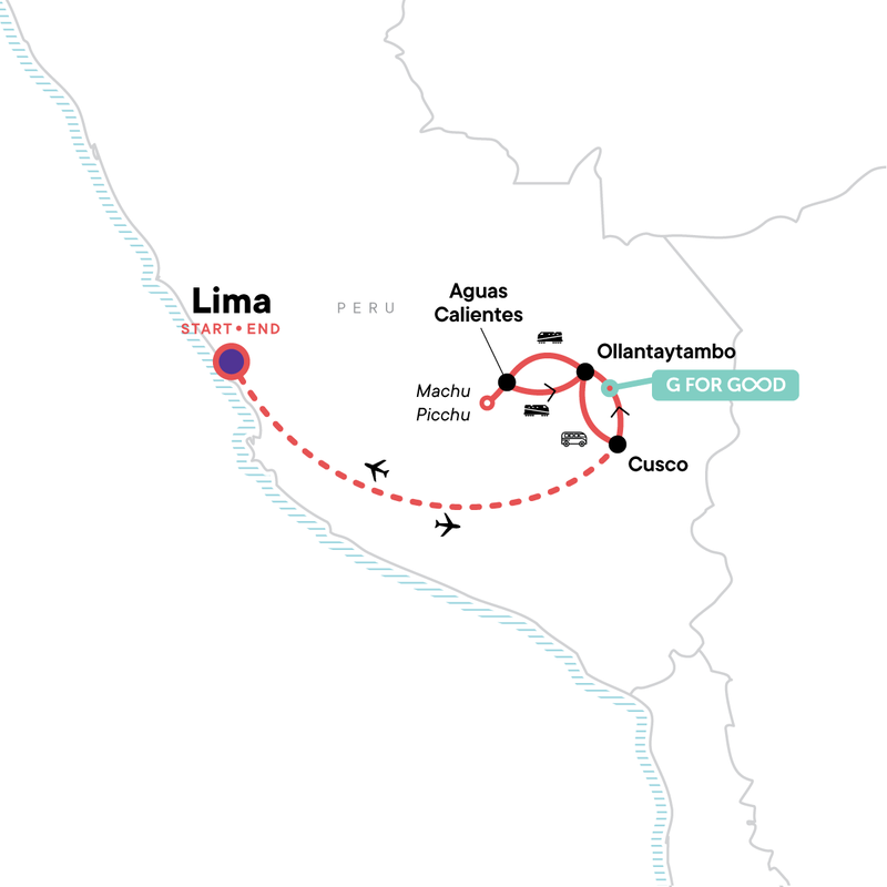 Map of the route for TailorMade Peru: Machu Picchu Uncovered