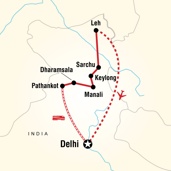Map of the route for Highlights of Ladakh