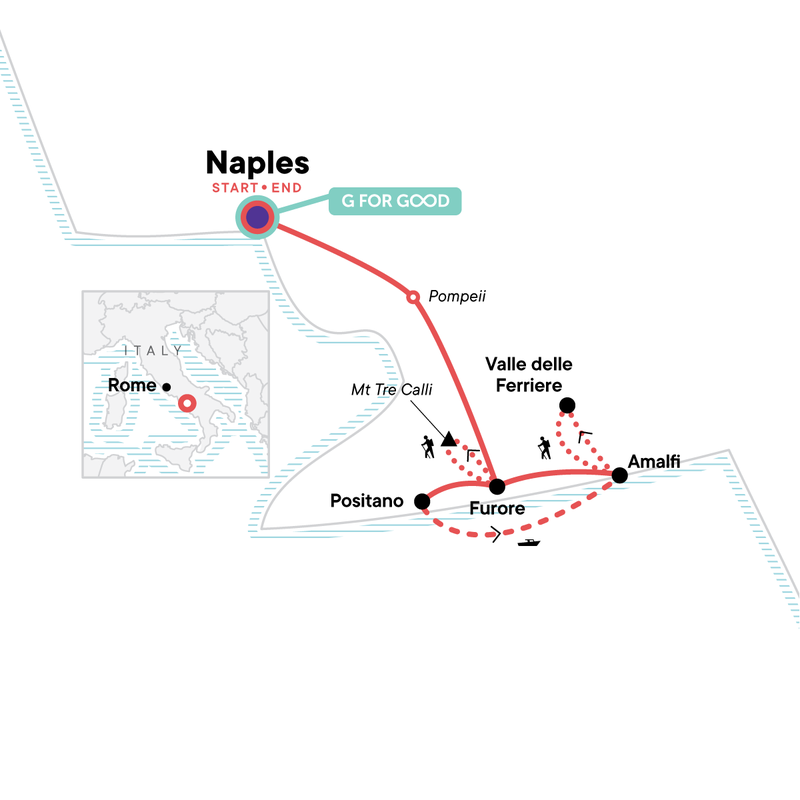 Map of the route for Local Living Italy—Amalfi Coast