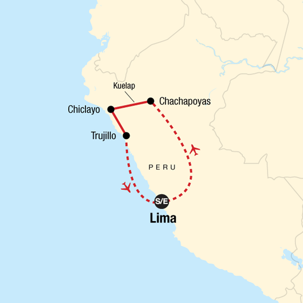 Map of the route for Explore Northern Peru