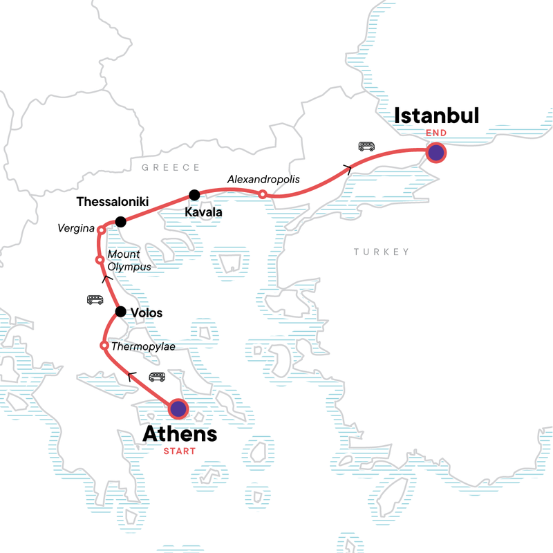 Map of the route for Greece & Turkey: Athens to Istanbul Adventure