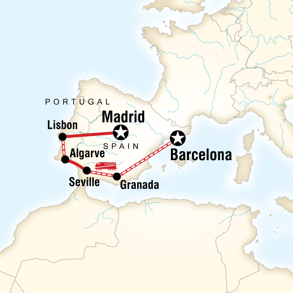 Map of the route for Spain & Portugal: Flamenco & Tapas