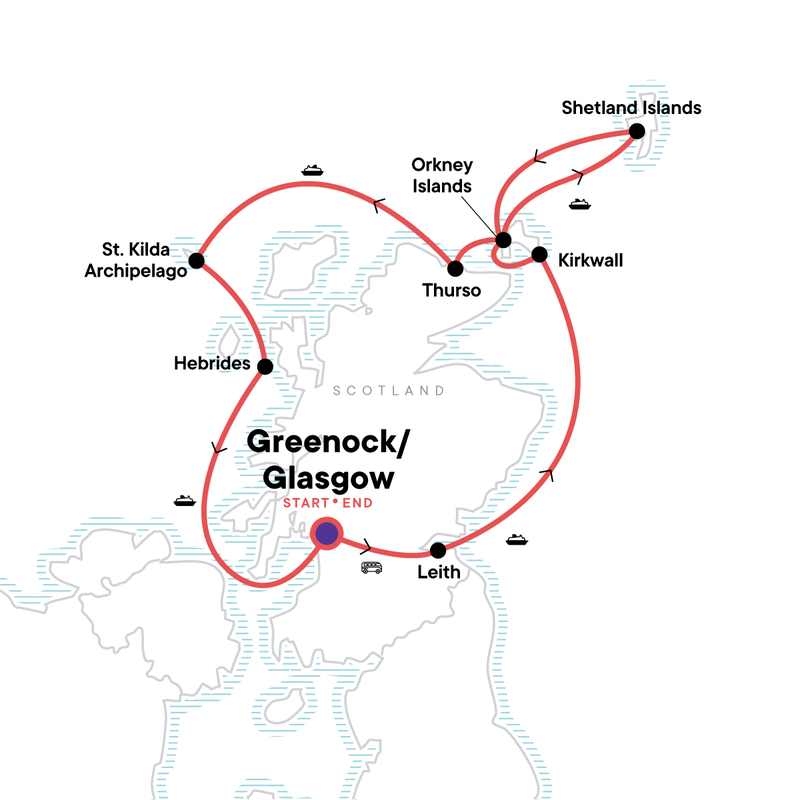 Map of the route for Expedition Through the Scottish Isles: Where Land Meets Legend