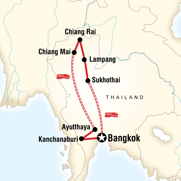 Map of the route for Northern Thailand Journey
