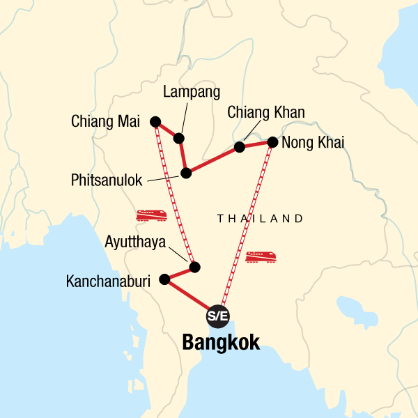 Map of the route for Northern Thailand Explorer