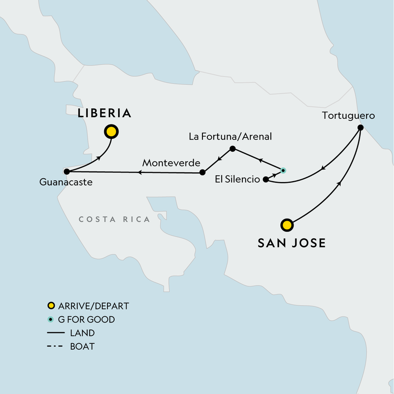 Map of the route for Costa Rica Signature Combo w/Tortuguero