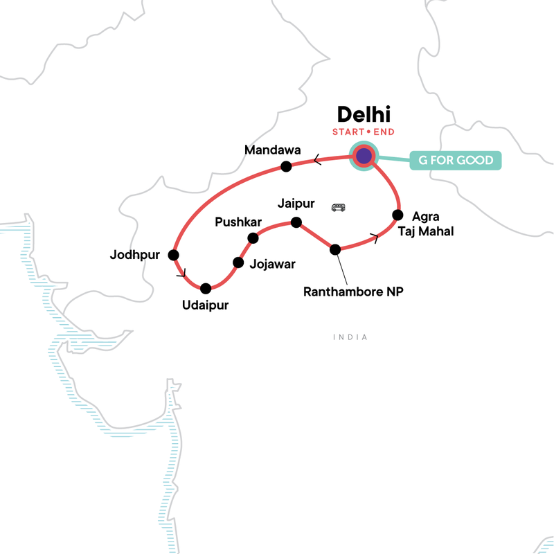 Map of the route for Rajasthan Adventure