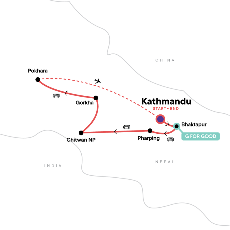 Map of the route for Solo-ish Nepal
