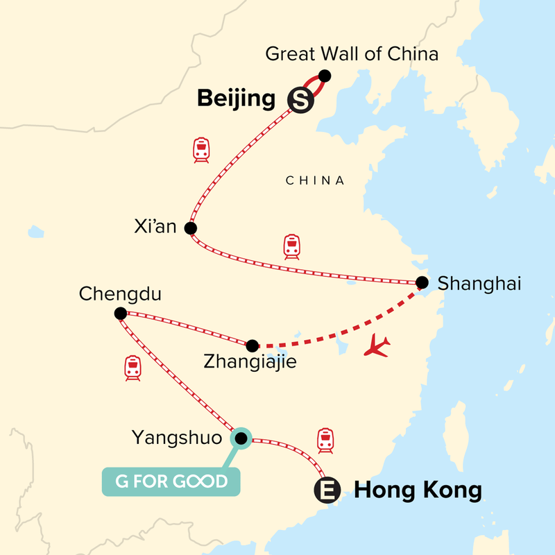 Map of the route for Journeys: Iconic China