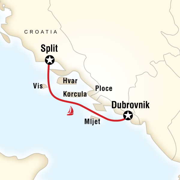 Map of the route for Sailing Croatia - Split to Dubrovnik