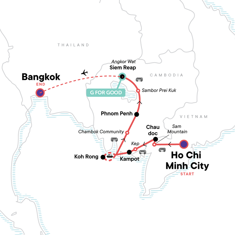 Map of the route for Southeast Asia Trifecta: Cambodia, Vietnam & Bangkok Vibes