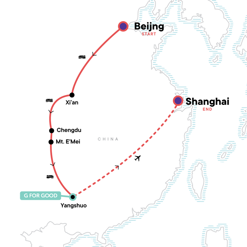 Map of the route for Highlights of China