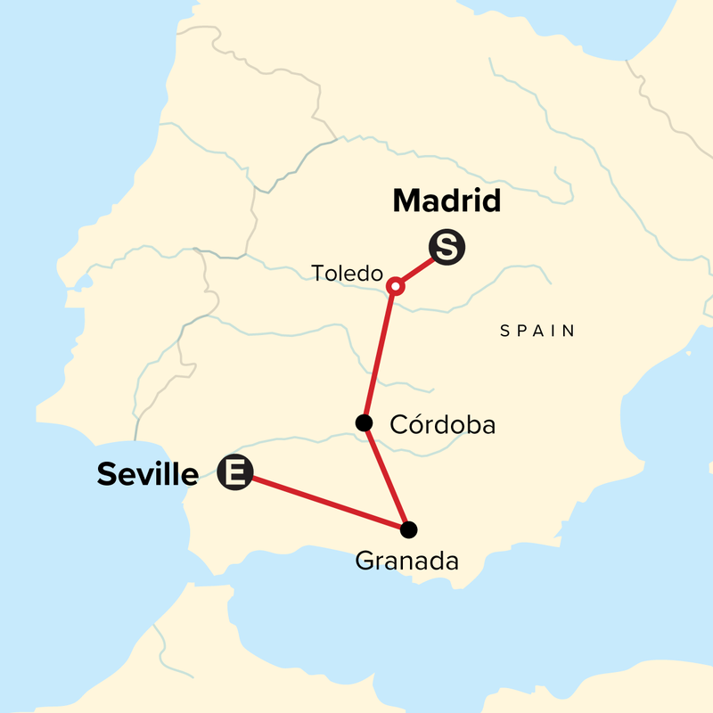 Map of the route for Journeys: Discover Spain
